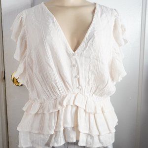 WOMEN Tiered Button Front Ruffle Embroidery  sz M